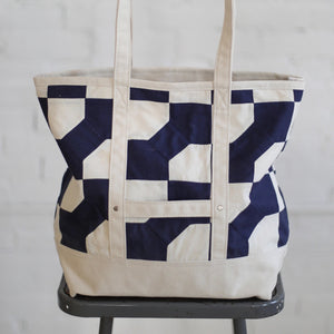 Reclaimed 1940's Era Salvaged Quilt Top Market Tote Bag | Forestbound Bags | Denim Shopping Bag | Reclaimed Bag | Upcycled Bag | Tote Bag