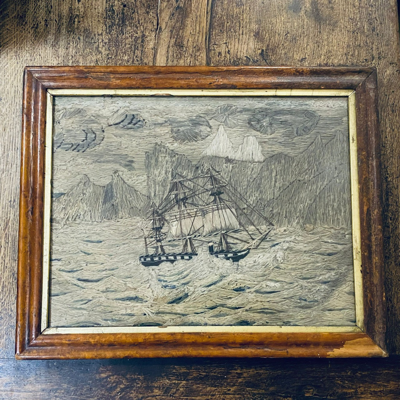 Maple-framed 19th century sailor's woolwork - Harold&Charles