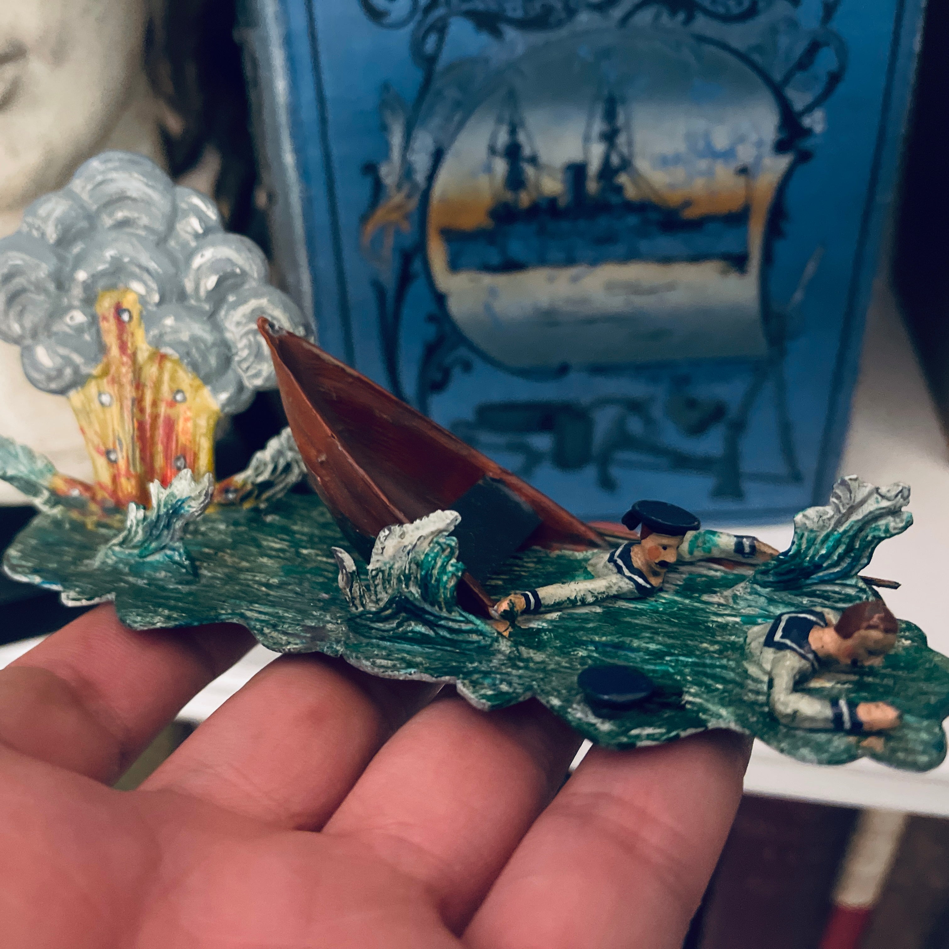 Naval scene with castaways and shell impact - Harold&Charles